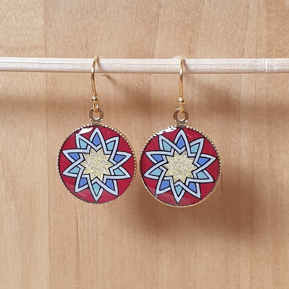 Boucles d'oreille rosace doré/rouge/bleu/vert