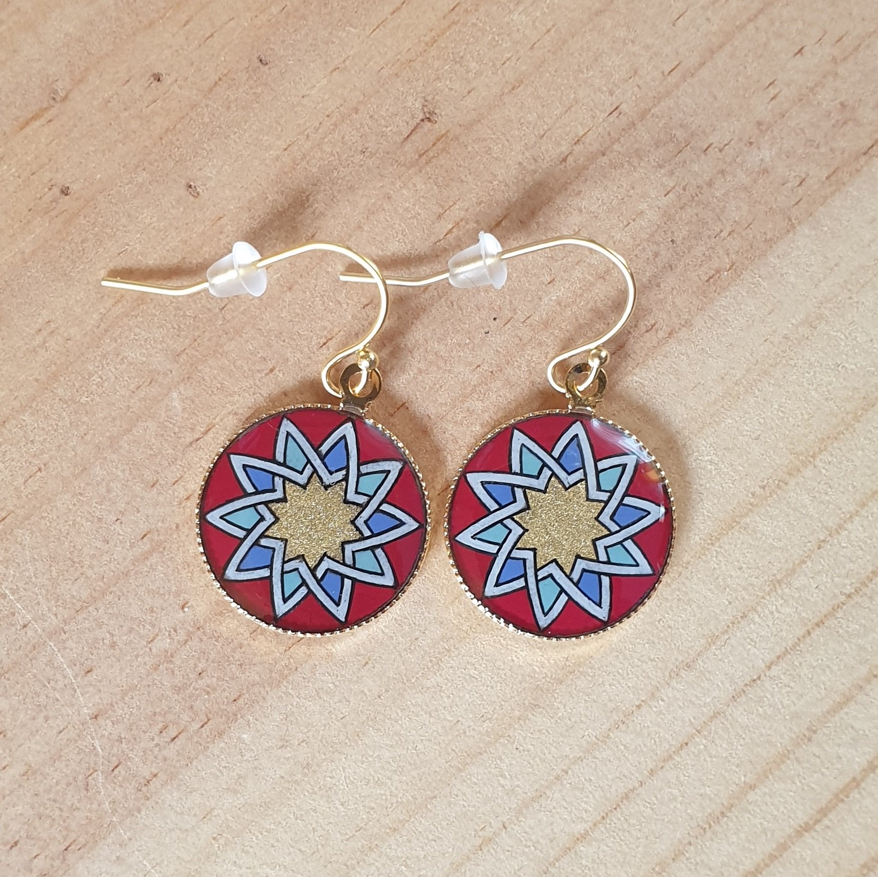 Boucles d'oreille rosace doré/rouge/bleu/vert