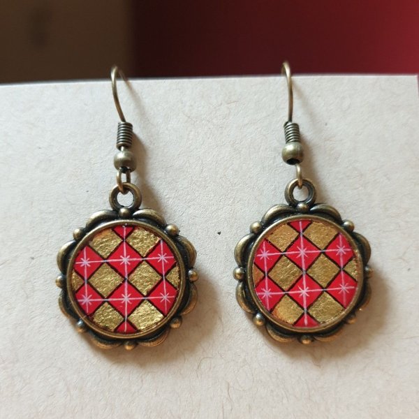 Boucles d'oreille pendantes enluminées or/rouges