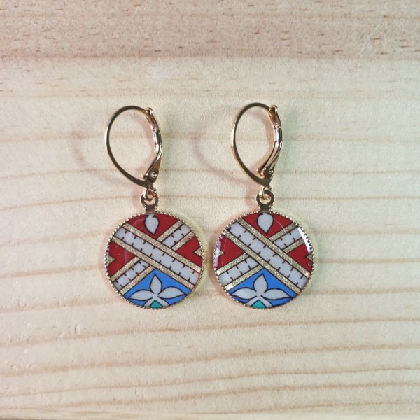 Boucles d'oreille pendantes enluminées doré/rouge/bleu/vert