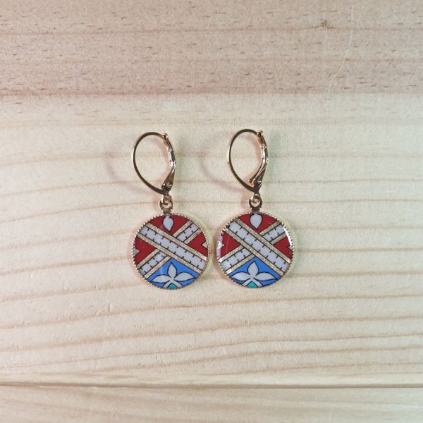 Boucles d'oreille pendantes enluminées doré/rouge/bleu/vert