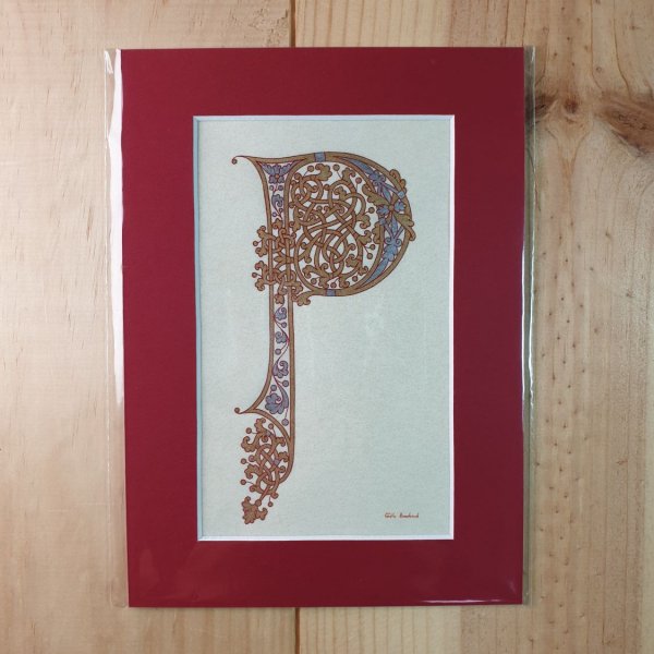 Lettre P enlumin&eacute;e style carolingien