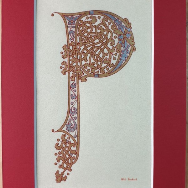 Lettre P enlumin&eacute;e style carolingien