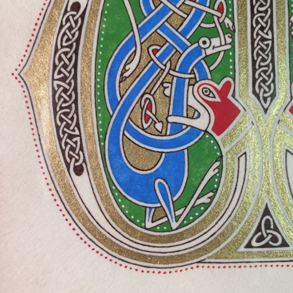 Lettre M enlumin&eacute;e style franco-saxon