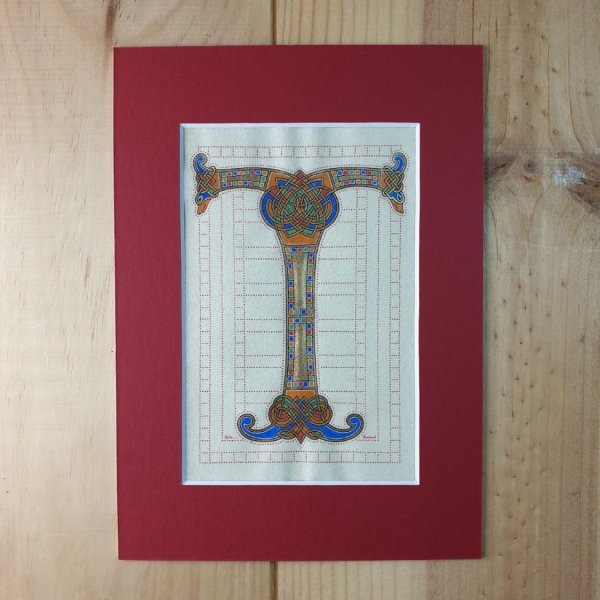 Lettre T enlumin&eacute;e style franco-saxon