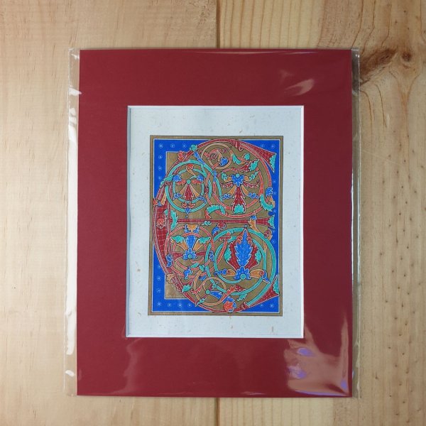 Lettre E enlumin&eacute;e style gothique primitif