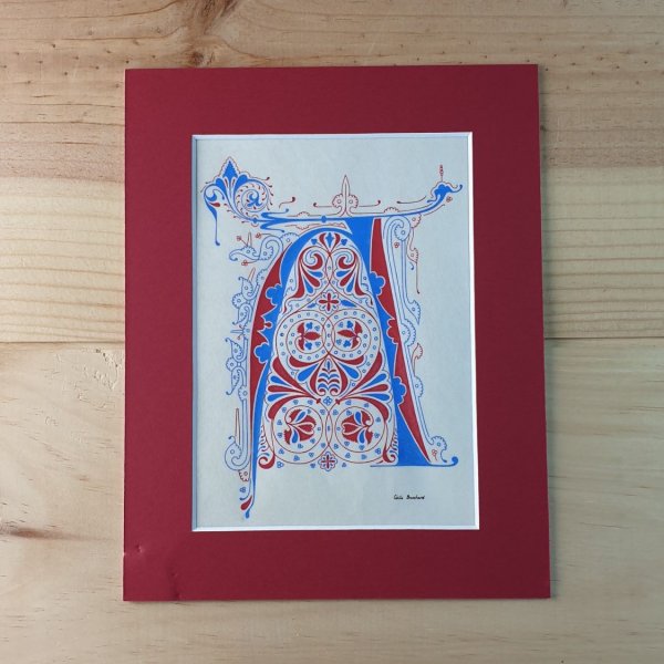 Lettre A enlumin&eacute;e style gothique