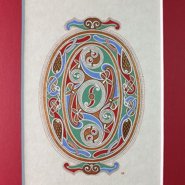 Lettre O enlumin&eacute;e style insulaire