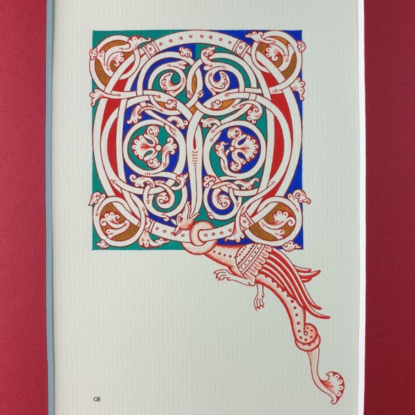 Lettre Q enlumin&eacute;e style roman