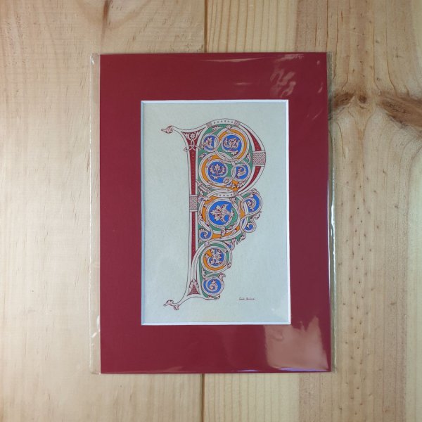 Lettre P enlumin&eacute;e style roman