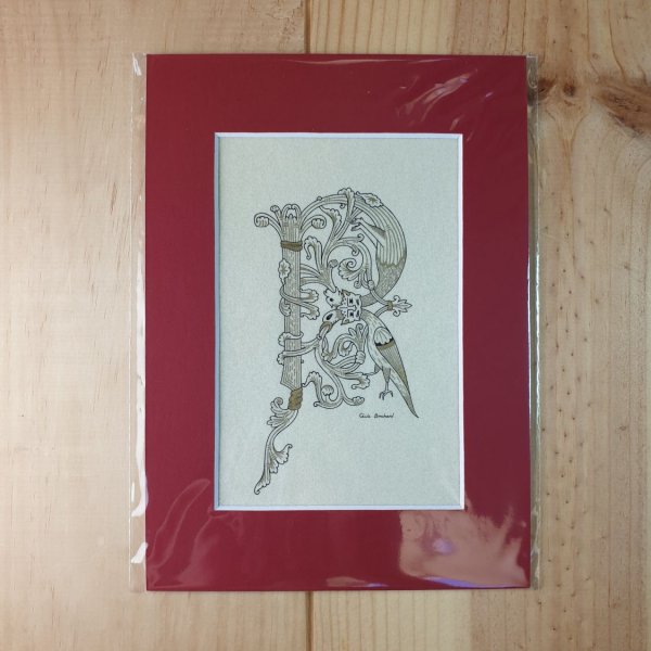 Lettre R enlumin&eacute;e style roman