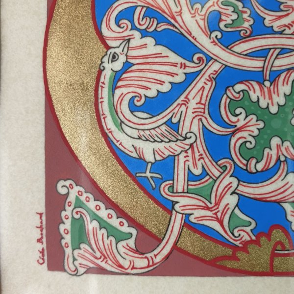 Lettre C enlumin&eacute;e style roman