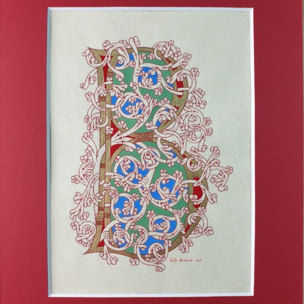 Lettre B enlumin&eacute;e style roman