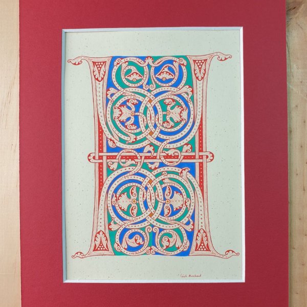 Lettre H enlumin&eacute;e style roman