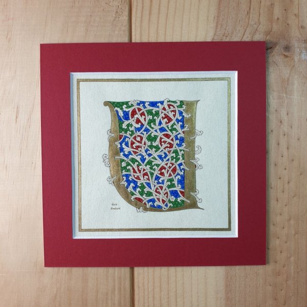 Lettre U enlumin&eacute;e style roman