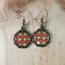 Boucles d'oreille pendantes enluminées or/rouges
