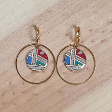 Boucles d'oreille pendantes enluminées doré/rouge/bleu/vert